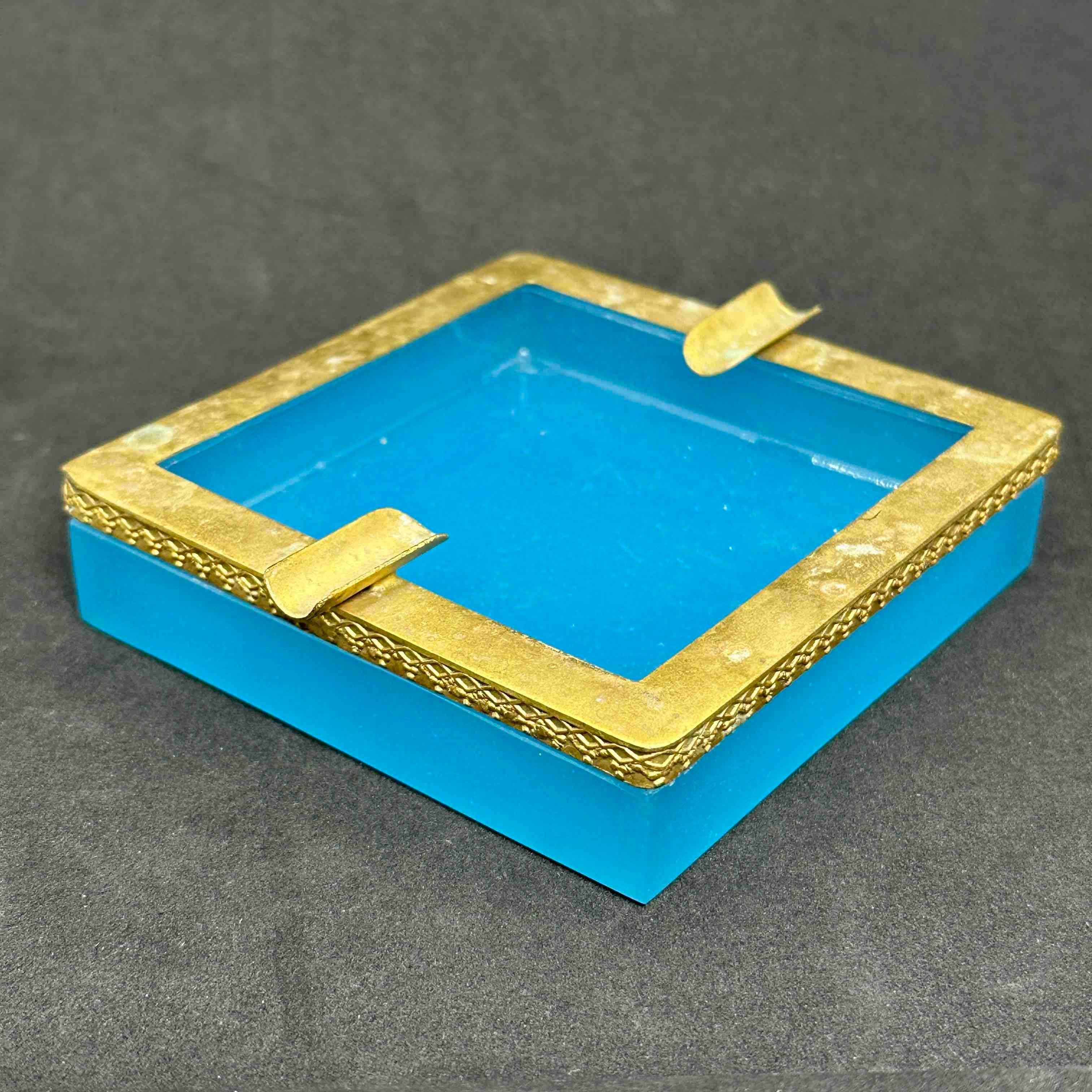 Turquoise Opaline Glass Ashtray with Bronze Mounts, France Italy Early 20th Cent 5
