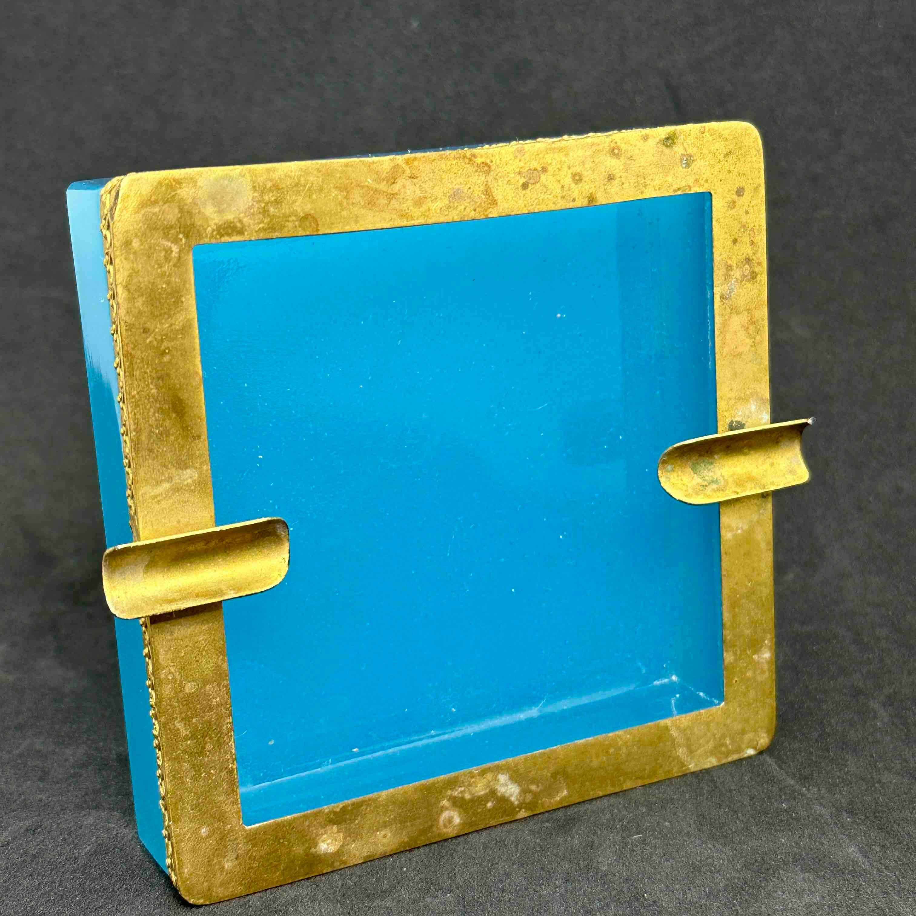 Turquoise Opaline Glass Ashtray with Bronze Mounts, France Italy Early 20th Cent 7