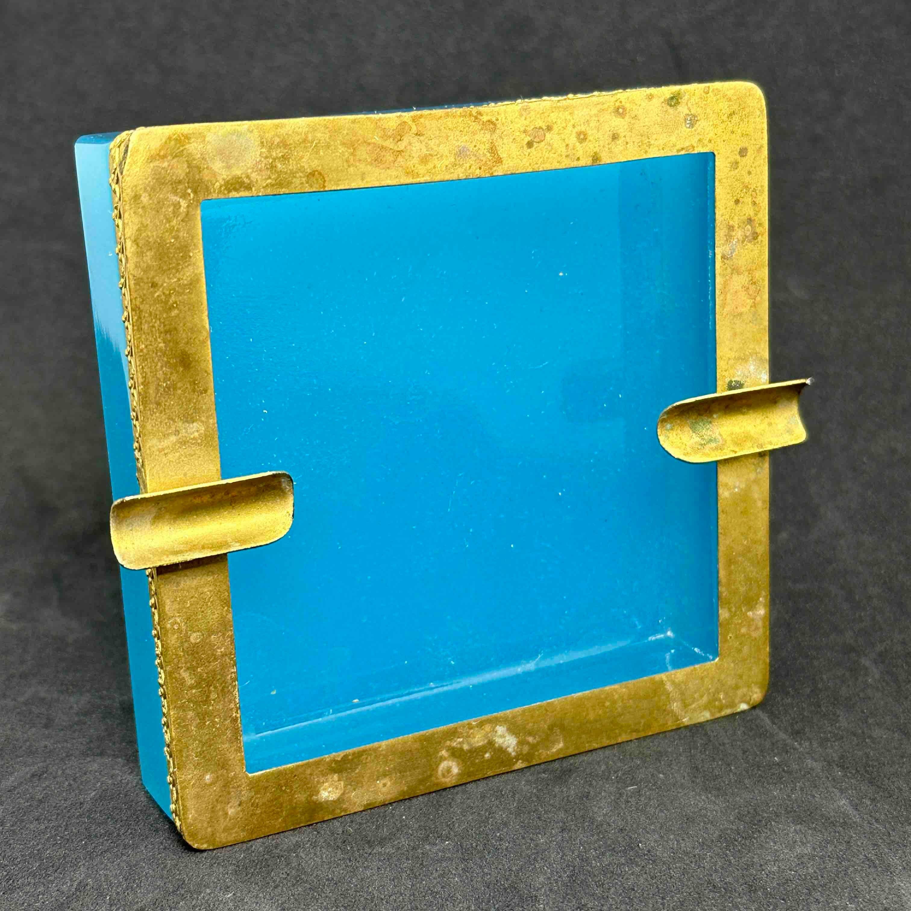 Turquoise Opaline Glass Ashtray with Bronze Mounts, France Italy Early 20th Cent 8