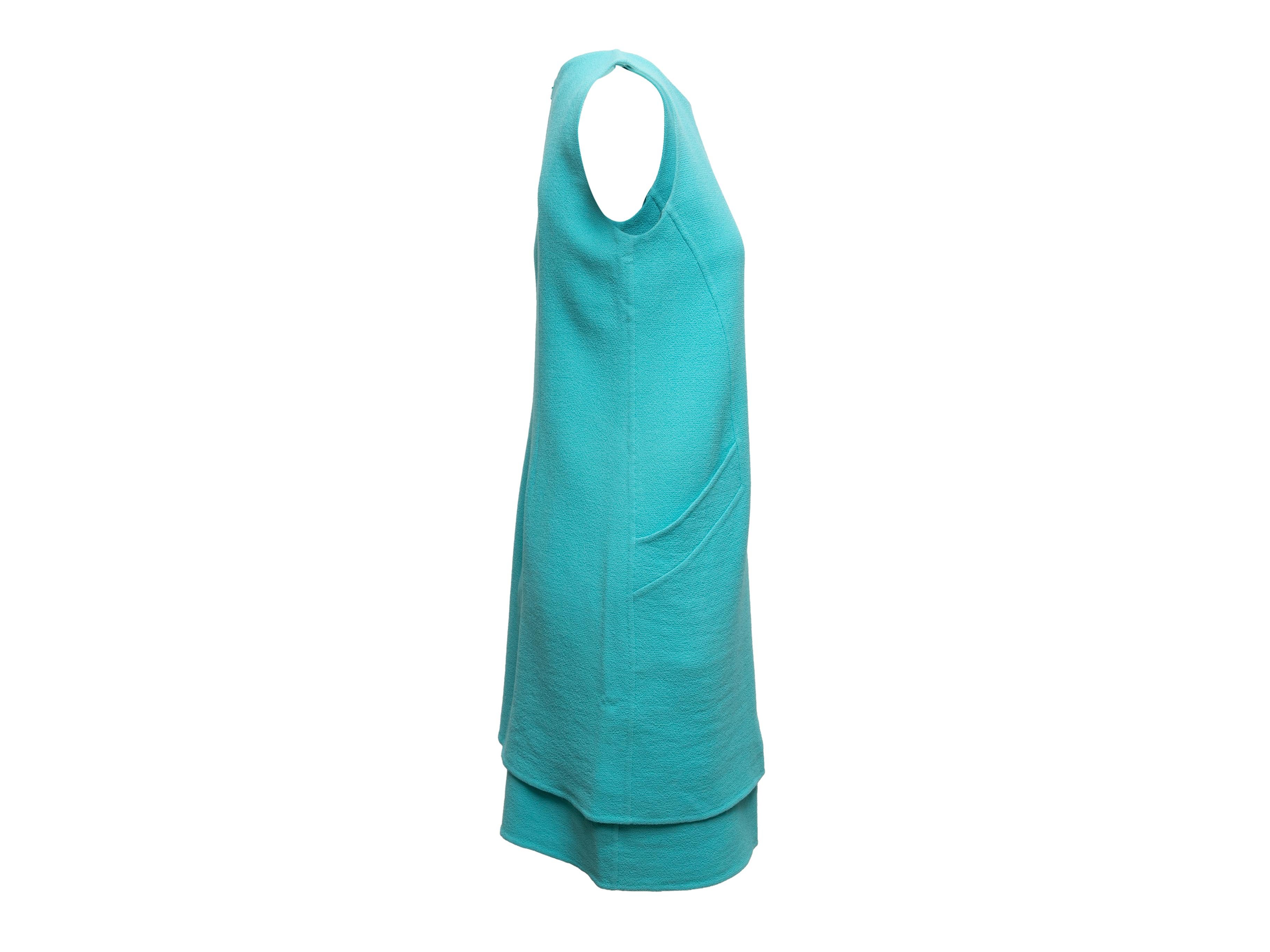 Türkisfarbenes, ärmelloses Wollkleid von Oscar de la Renta. Aus der Resort 2015 Collection'S. Zwei Gesäßtaschen. Reißverschluss am Rücken. 35