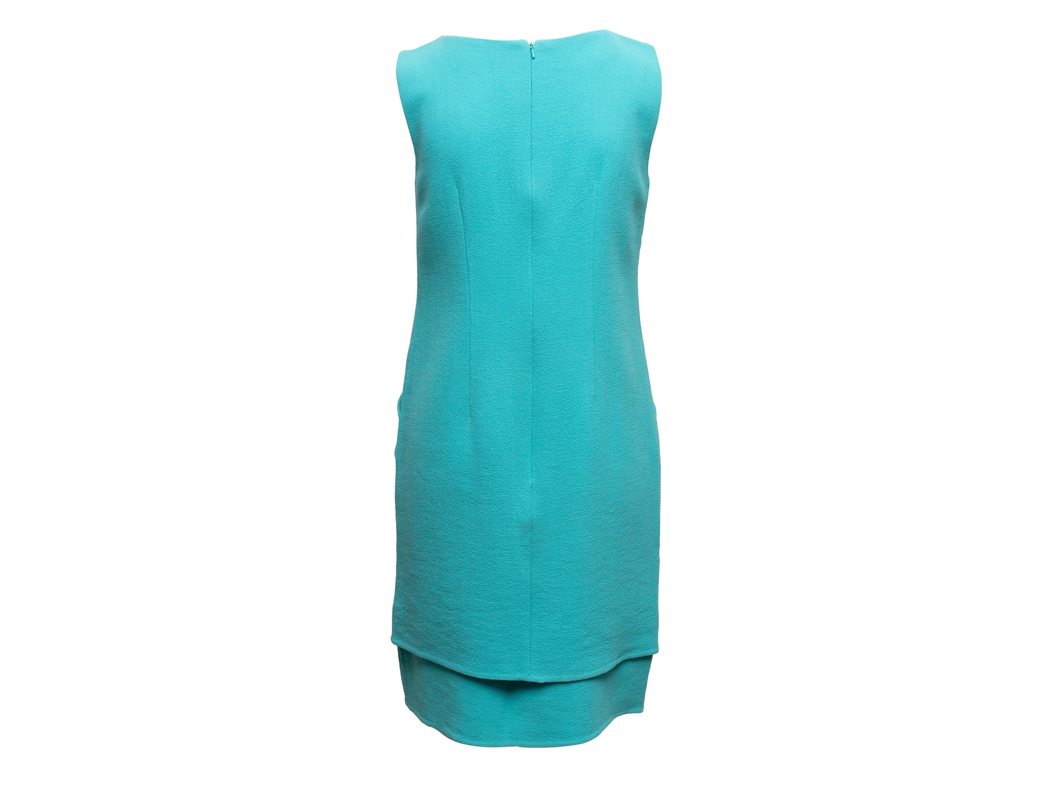 Turquoise Oscar de la Renta Resort 2015 Wool Dress Size US 4 In Good Condition For Sale In New York, NY