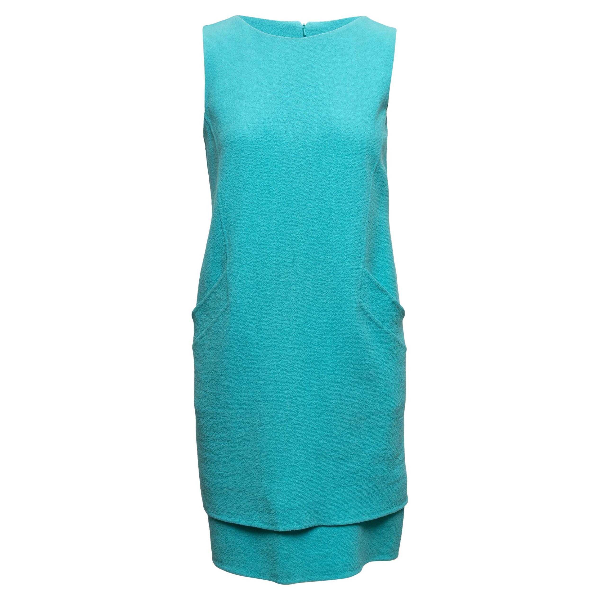 Turquoise Oscar de la Renta Resort 2015 Wool Dress Size US 4 For Sale