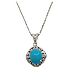 Turquoise Oval Cabochon and White Diamond Necklace in Platinum