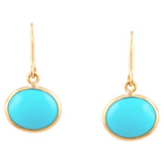 Turquoise Oval Earring 18K Yellow Gold