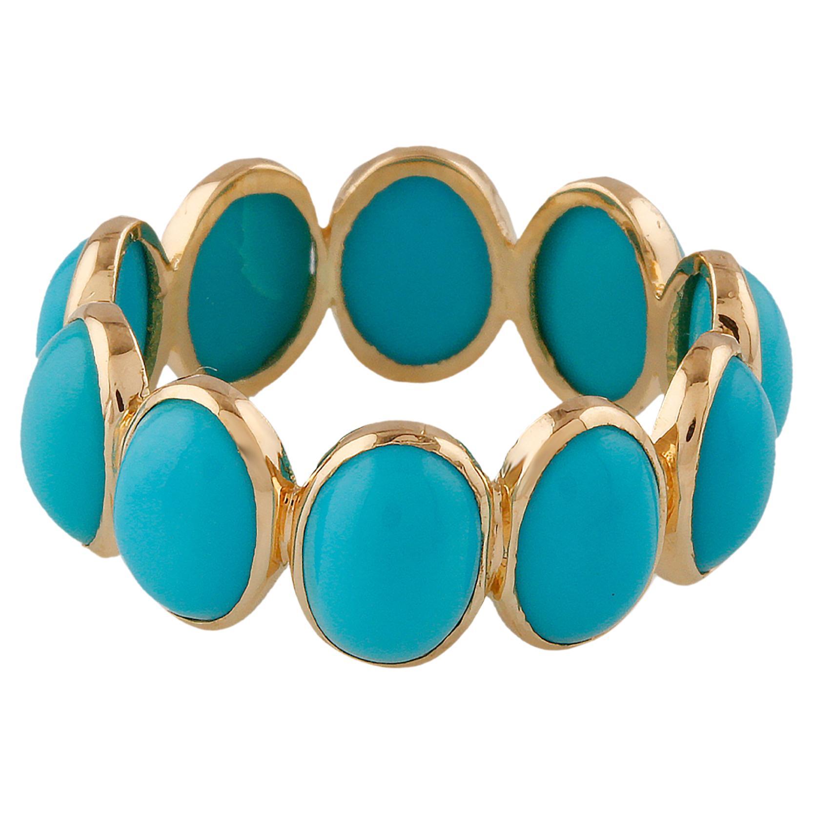 Turquoise Oval Ring In 18K Yellow Gold For Sale