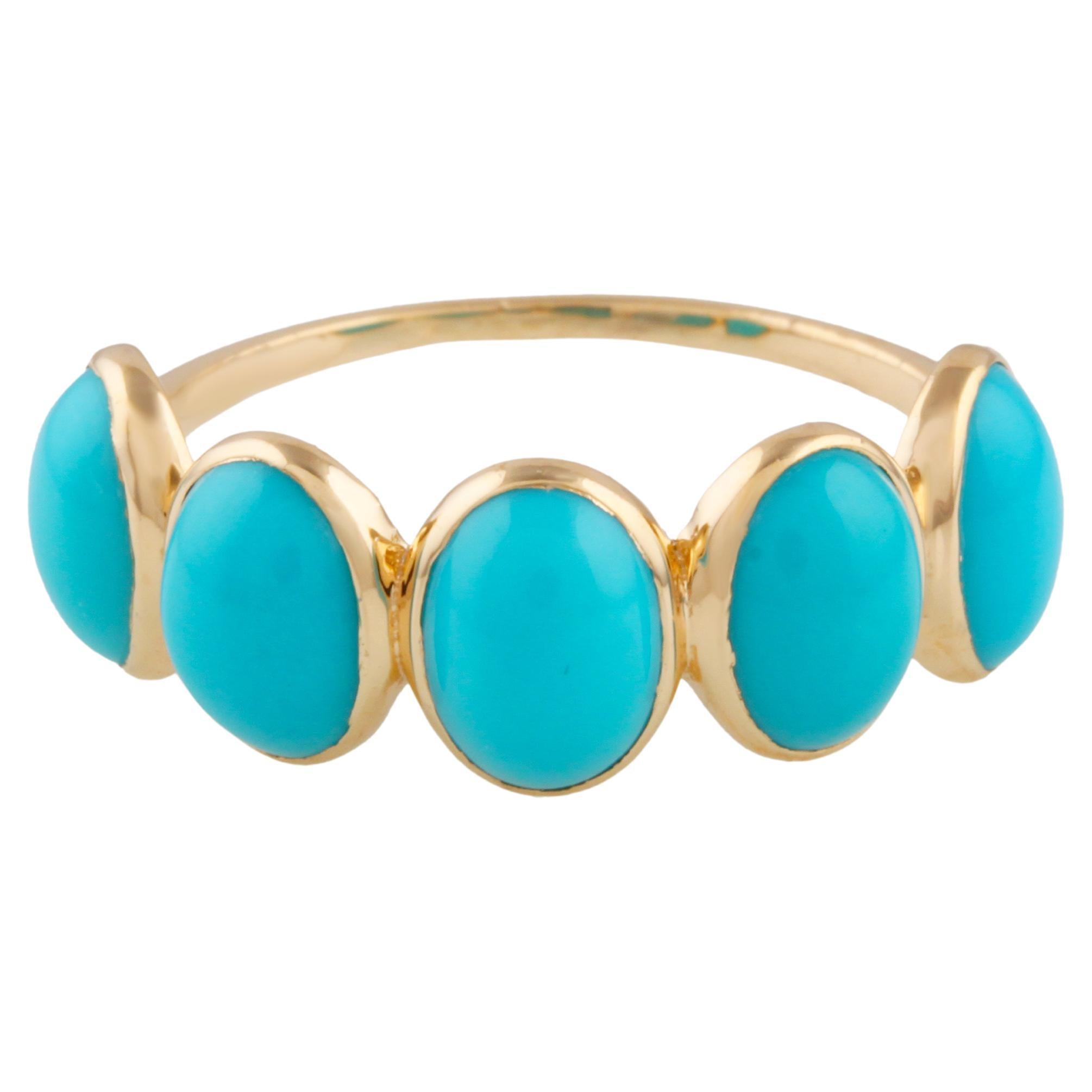Turquoise Oval Ring In 18K Yellow Gold