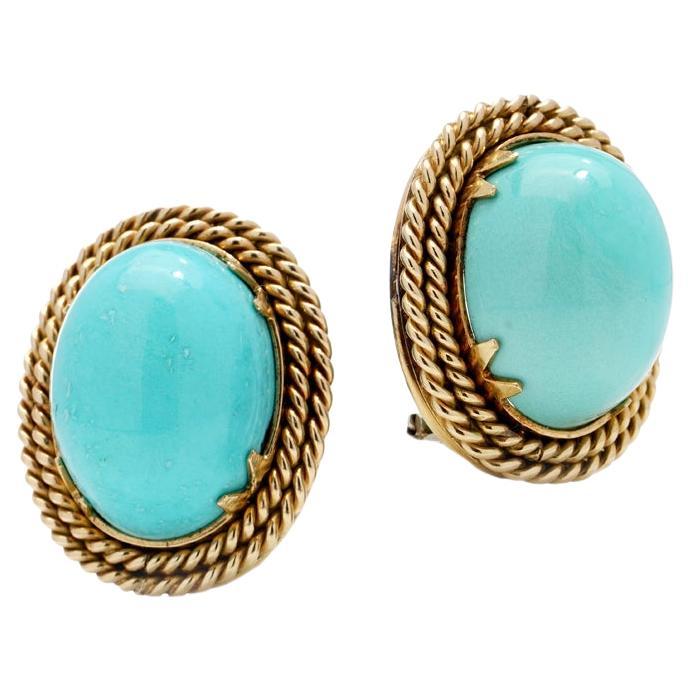 Turquoise 14kt Gold Clip-On Earrings