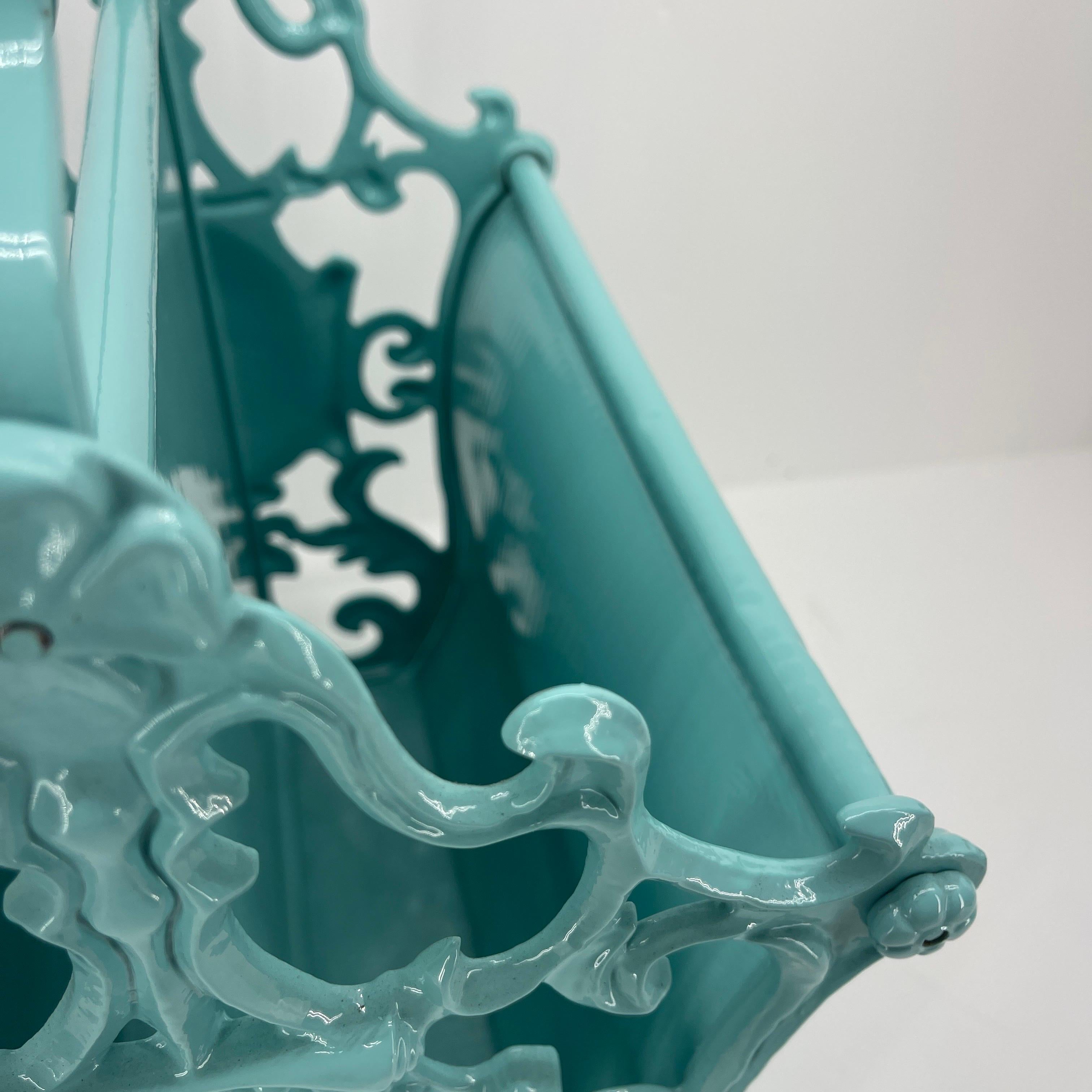 Turquoise Painted Wrought Iron Magazine Rack, 