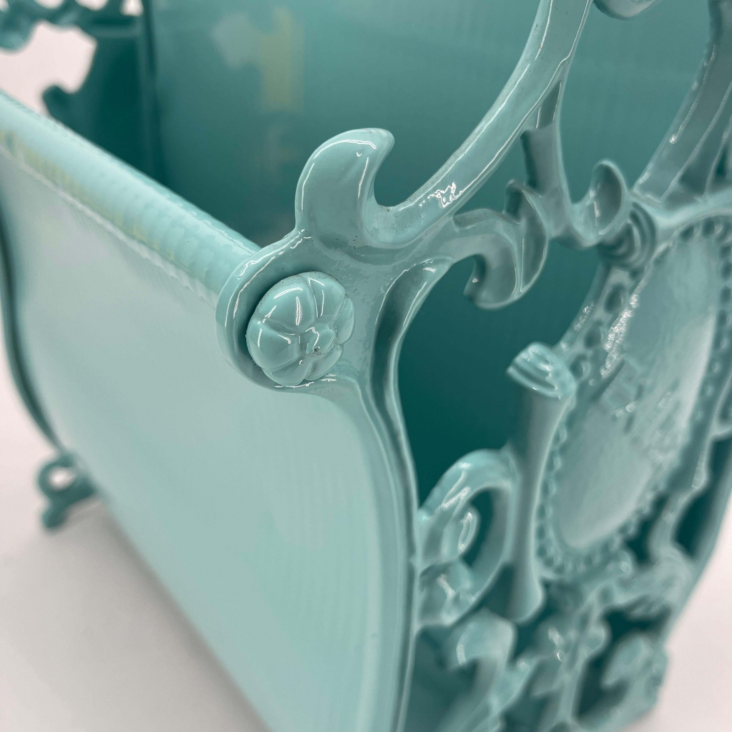 Turquoise Painted Wrought Iron Magazine Rack, 