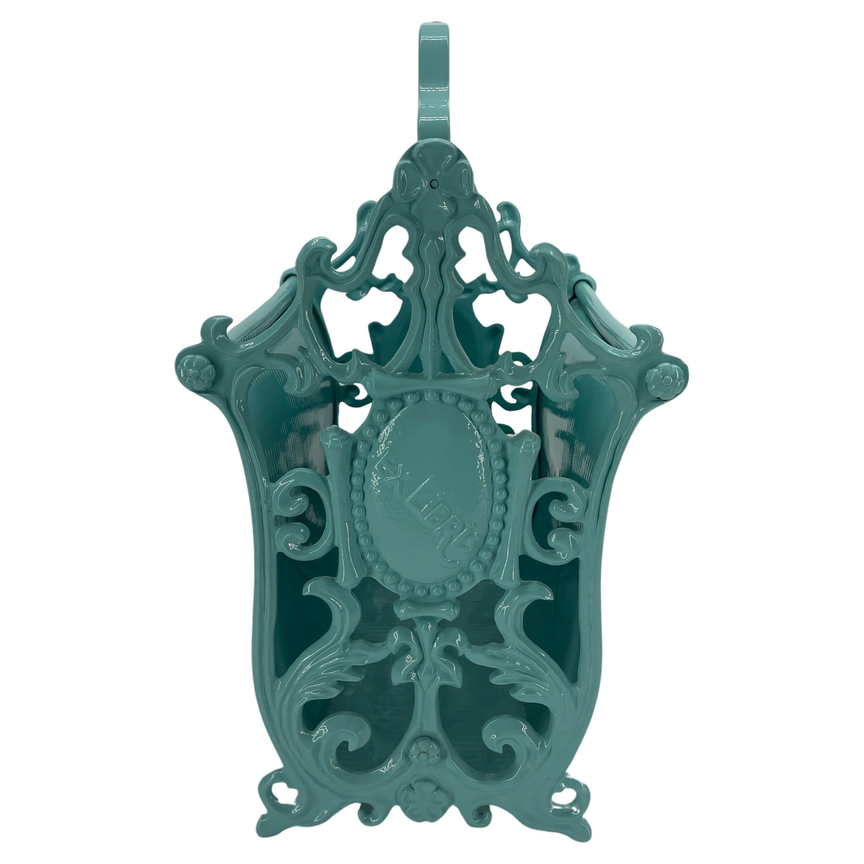 Empire Revival Turquoise Painted Wrought Iron Magazine Rack, 