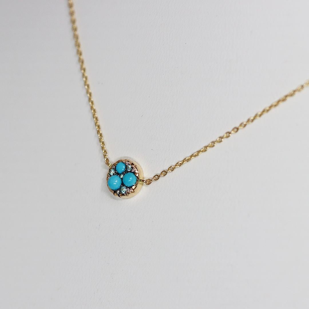 Taglio brillante Collana con ciondolo in turchese Paraiba con tormalina e diamanti in vendita