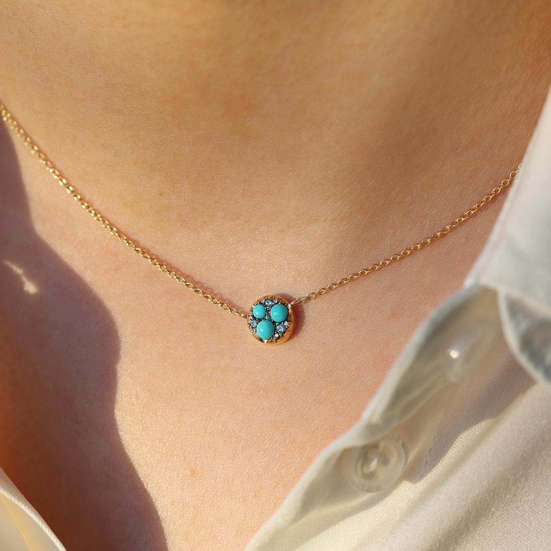 Collana con ciondolo in turchese Paraiba con tormalina e diamanti in vendita 3