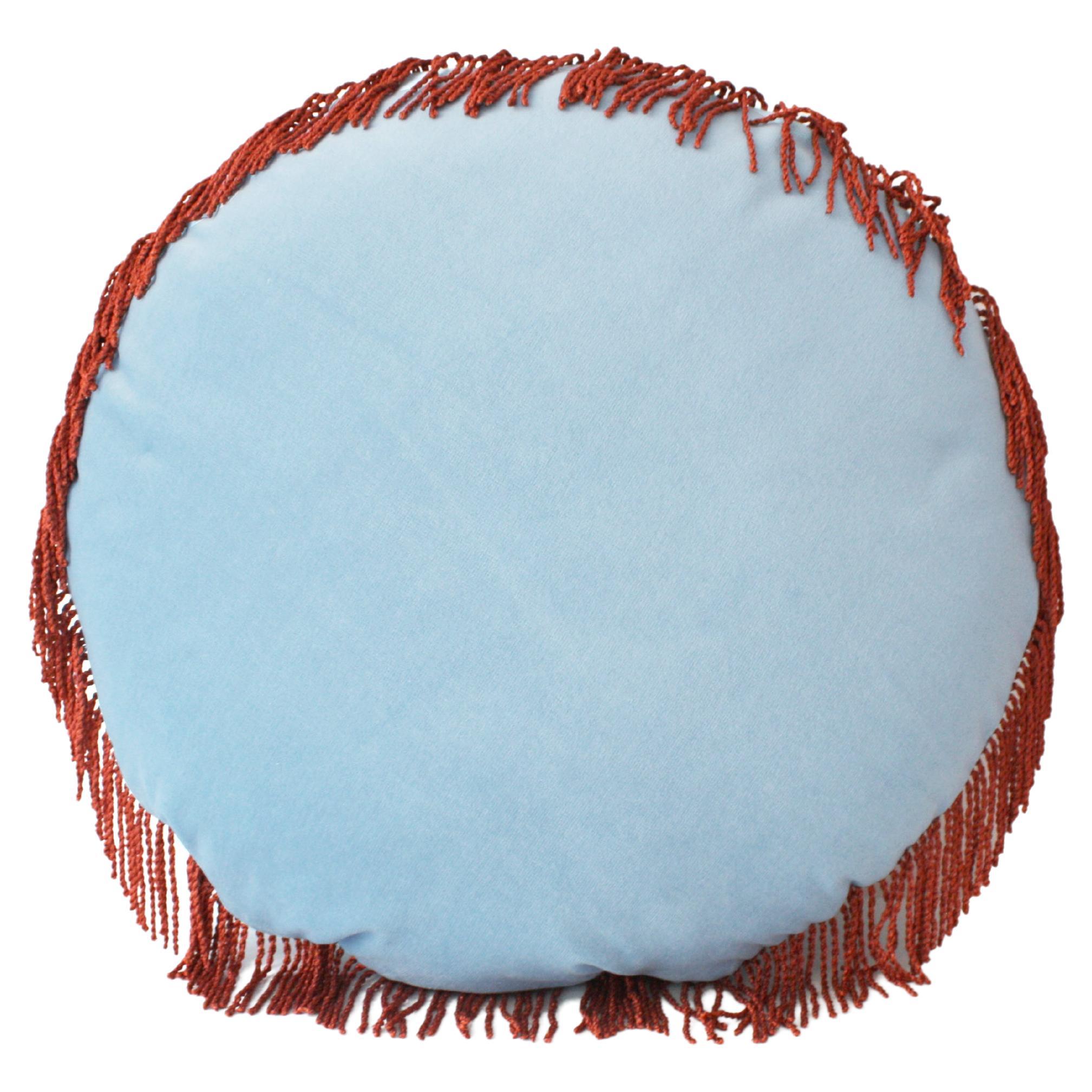 Turquoise Pastel Blue Velvet Deluxe Handmade Decorative Pillow For Sale