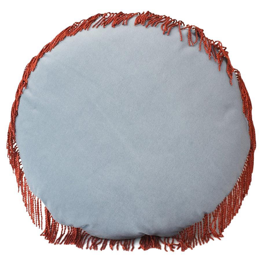 Cuscino decorativo rotondo deluxe in velluto blu pastello turchese