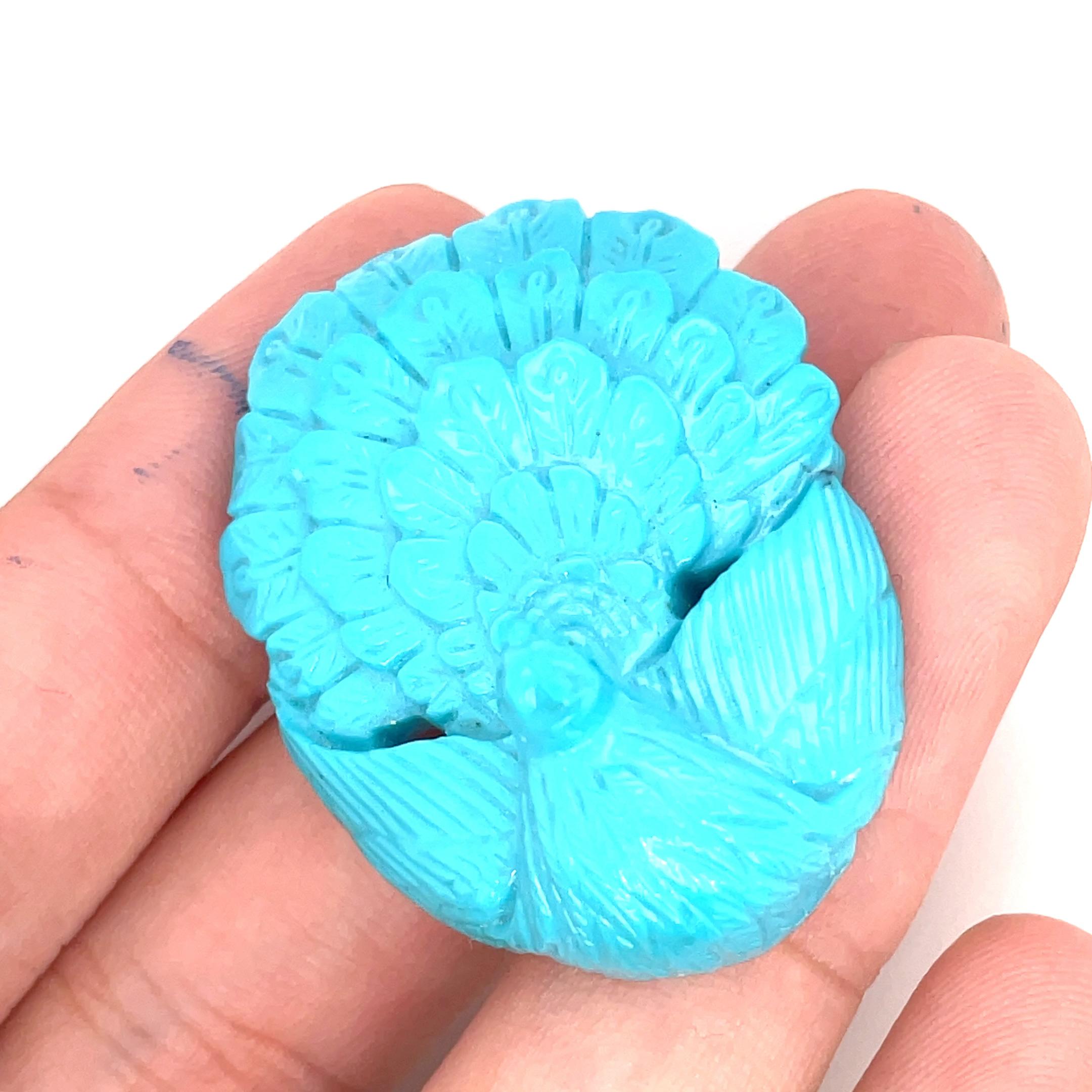 Turquoise Sculpture Paon Cts 65.20 en vente 4