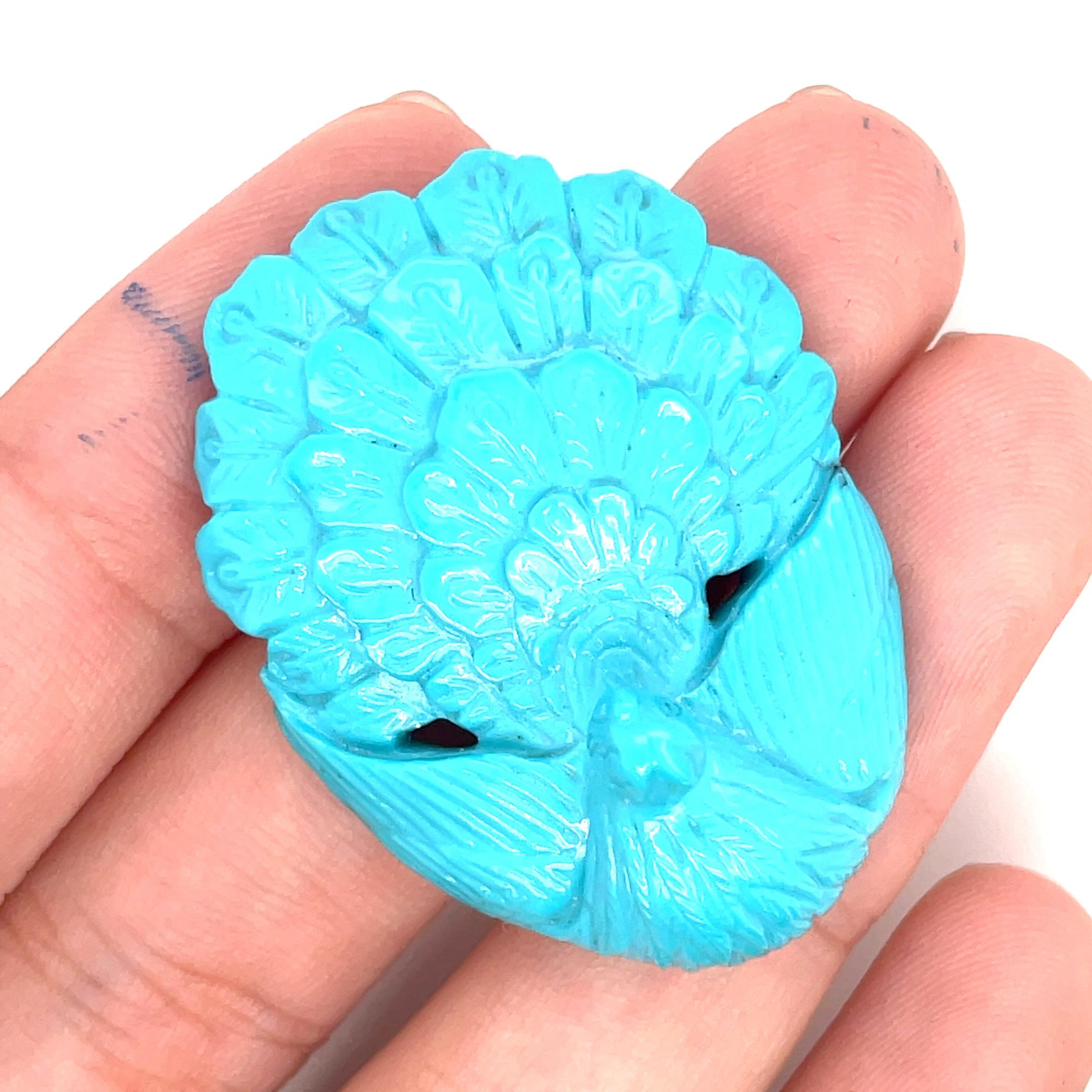 Turquoise Sculpture Paon Cts 65.20 en vente 5
