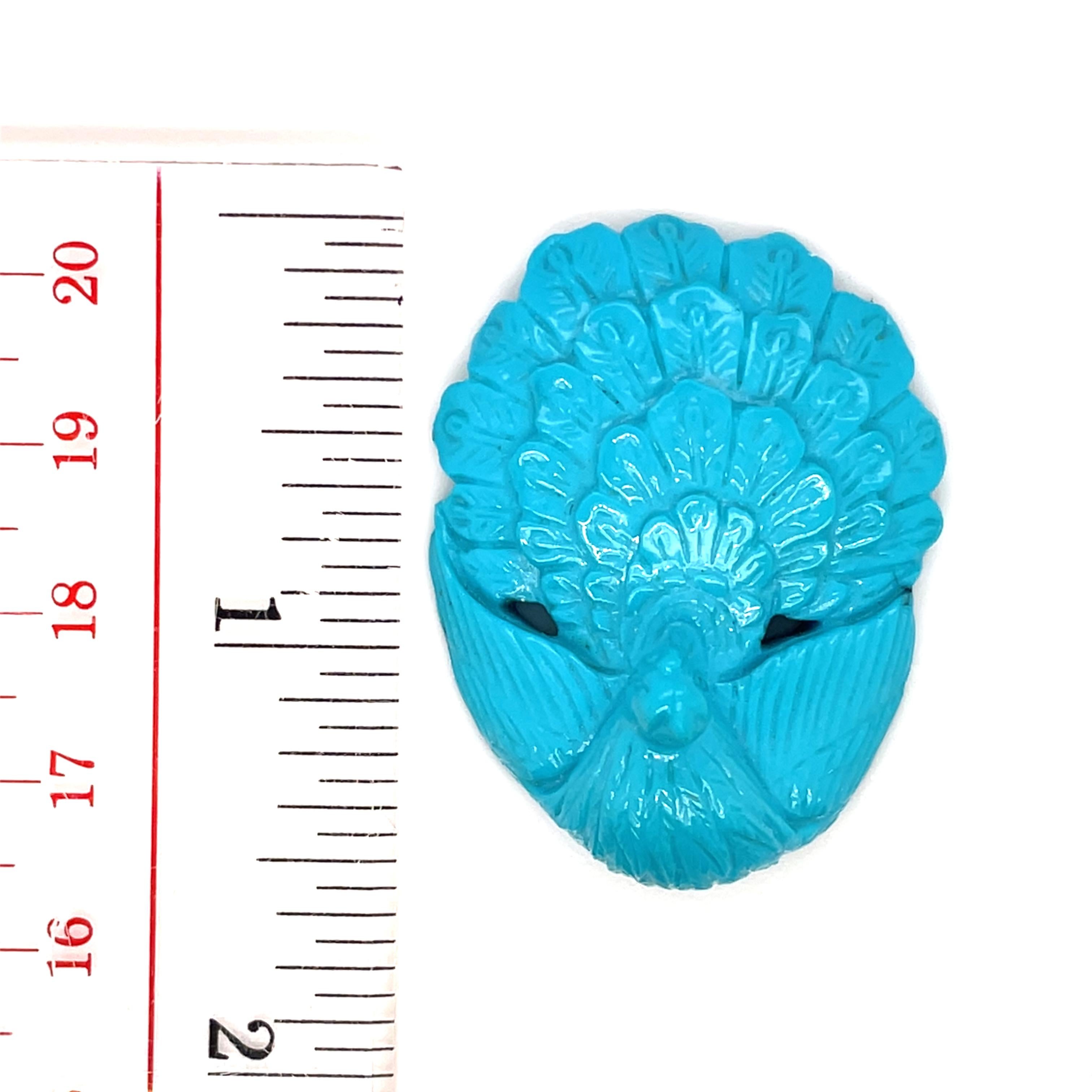 Turquoise Sculpture Paon Cts 65.20 en vente 6