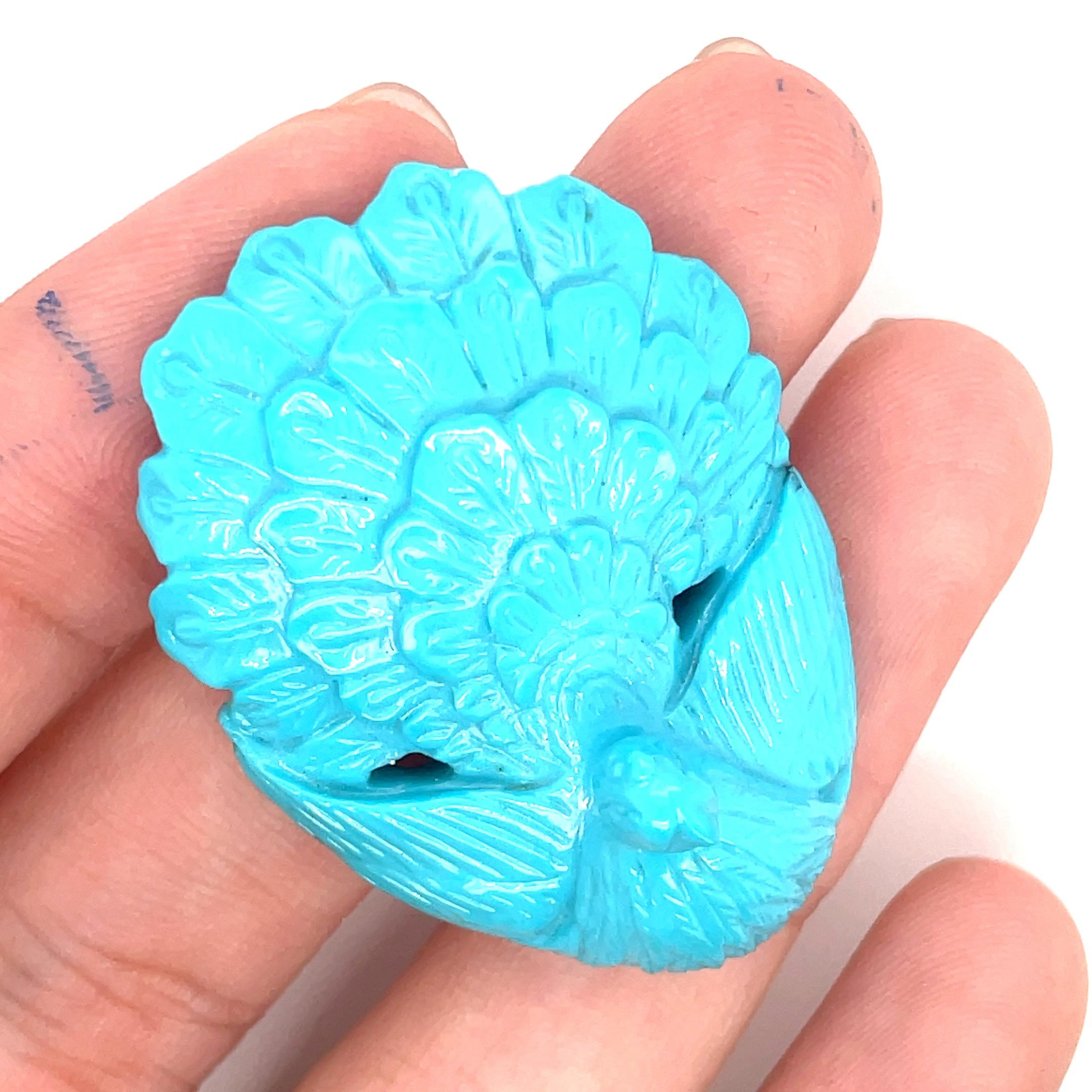 Turquoise Sculpture Paon Cts 65.20 en vente 7