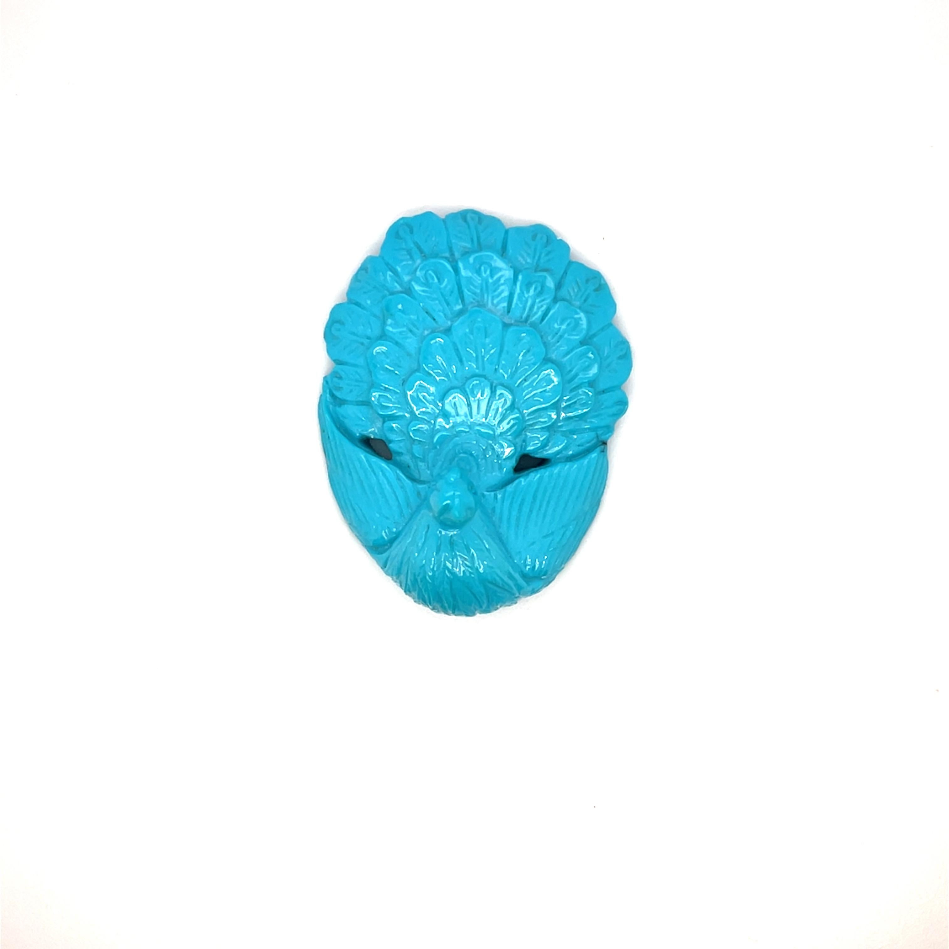 Turquoise Sculpture Paon Cts 65.20 Neuf - En vente à Hong Kong, HK