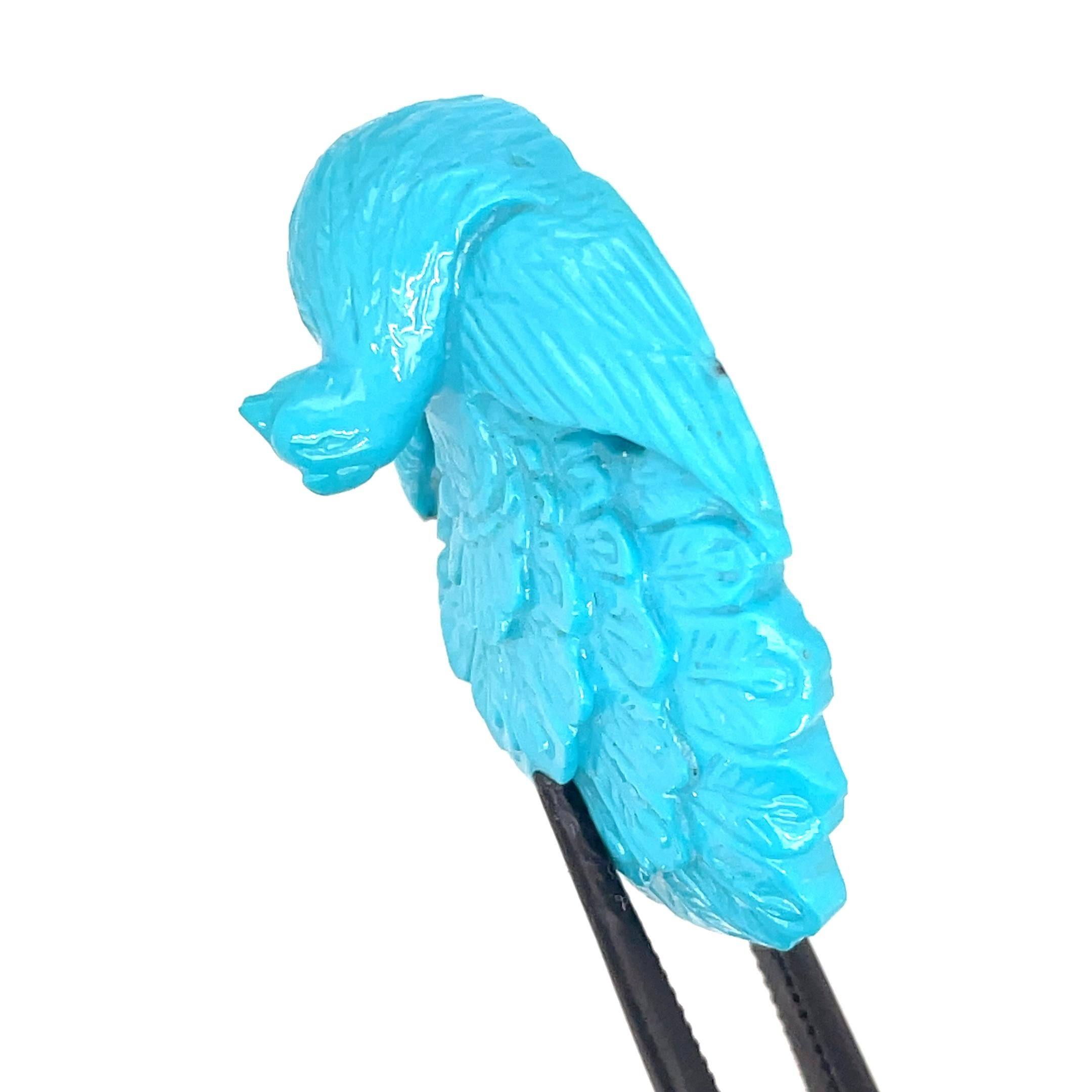 Turquoise Sculpture Paon Cts 65.20 Unisexe en vente