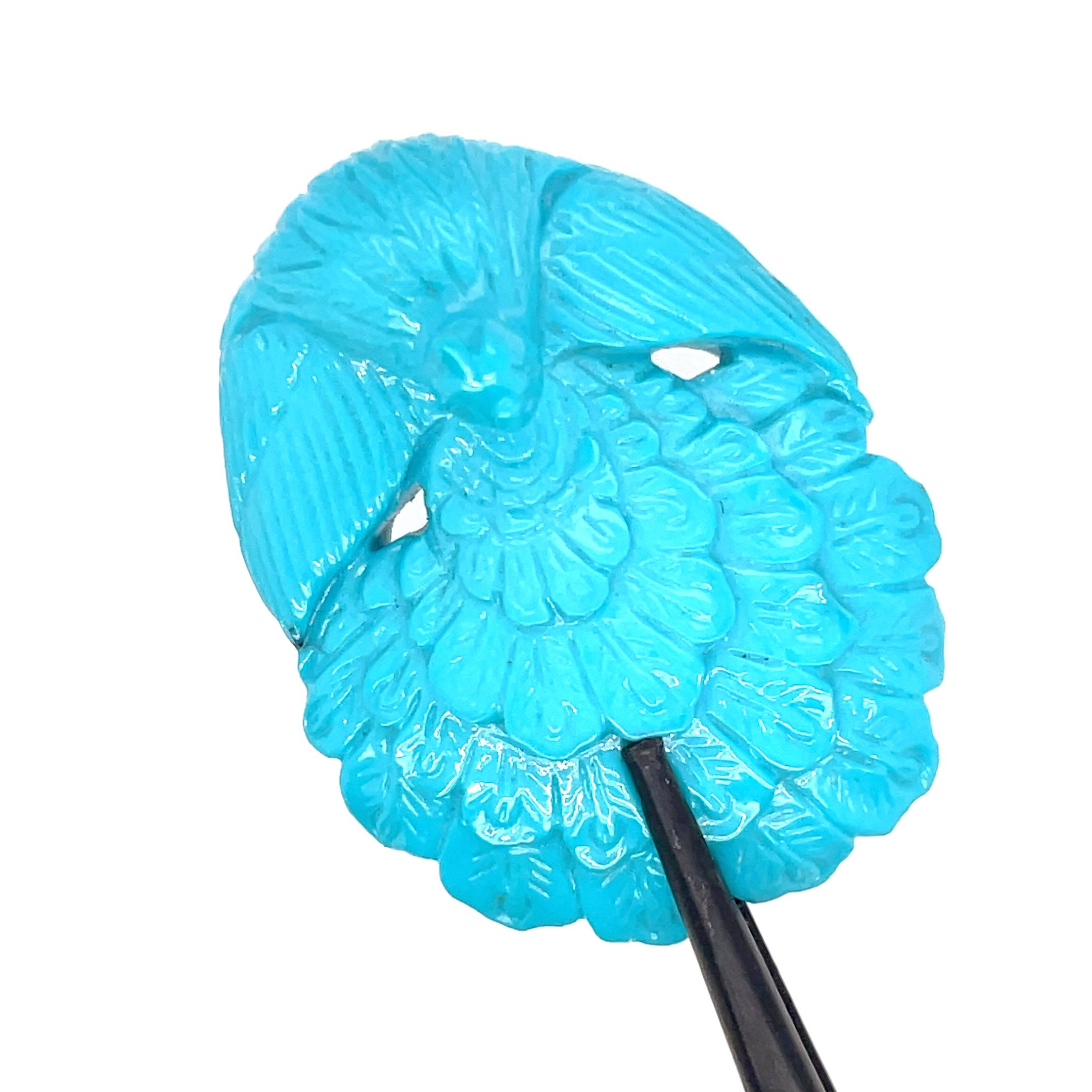 Turquoise Sculpture Paon Cts 65.20 en vente 1