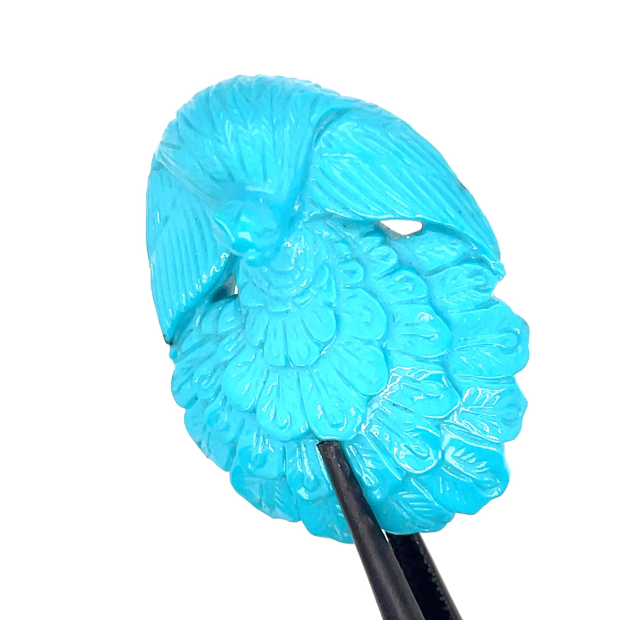 Turquoise Sculpture Paon Cts 65.20 en vente 2