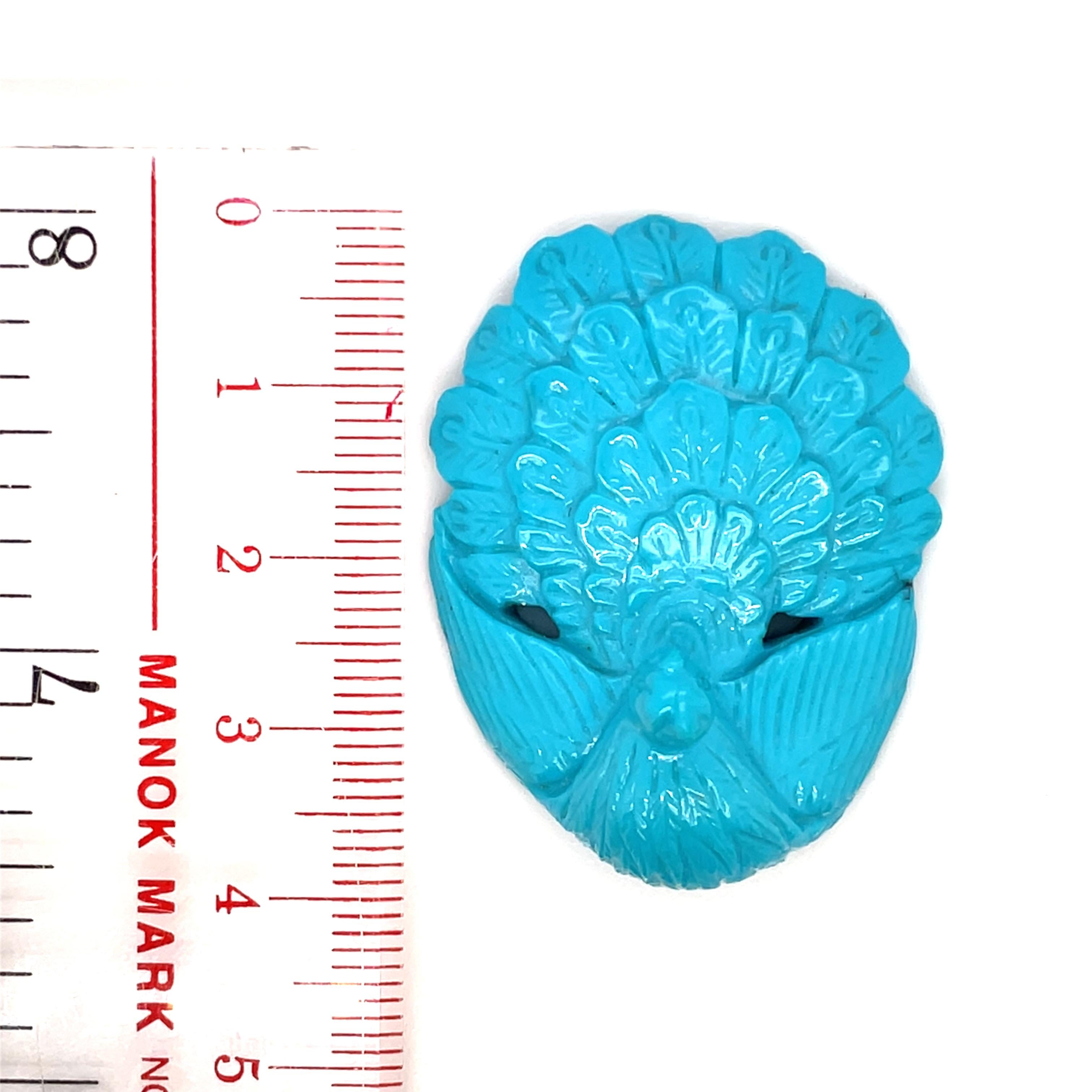 Turquoise Sculpture Paon Cts 65.20 en vente 3