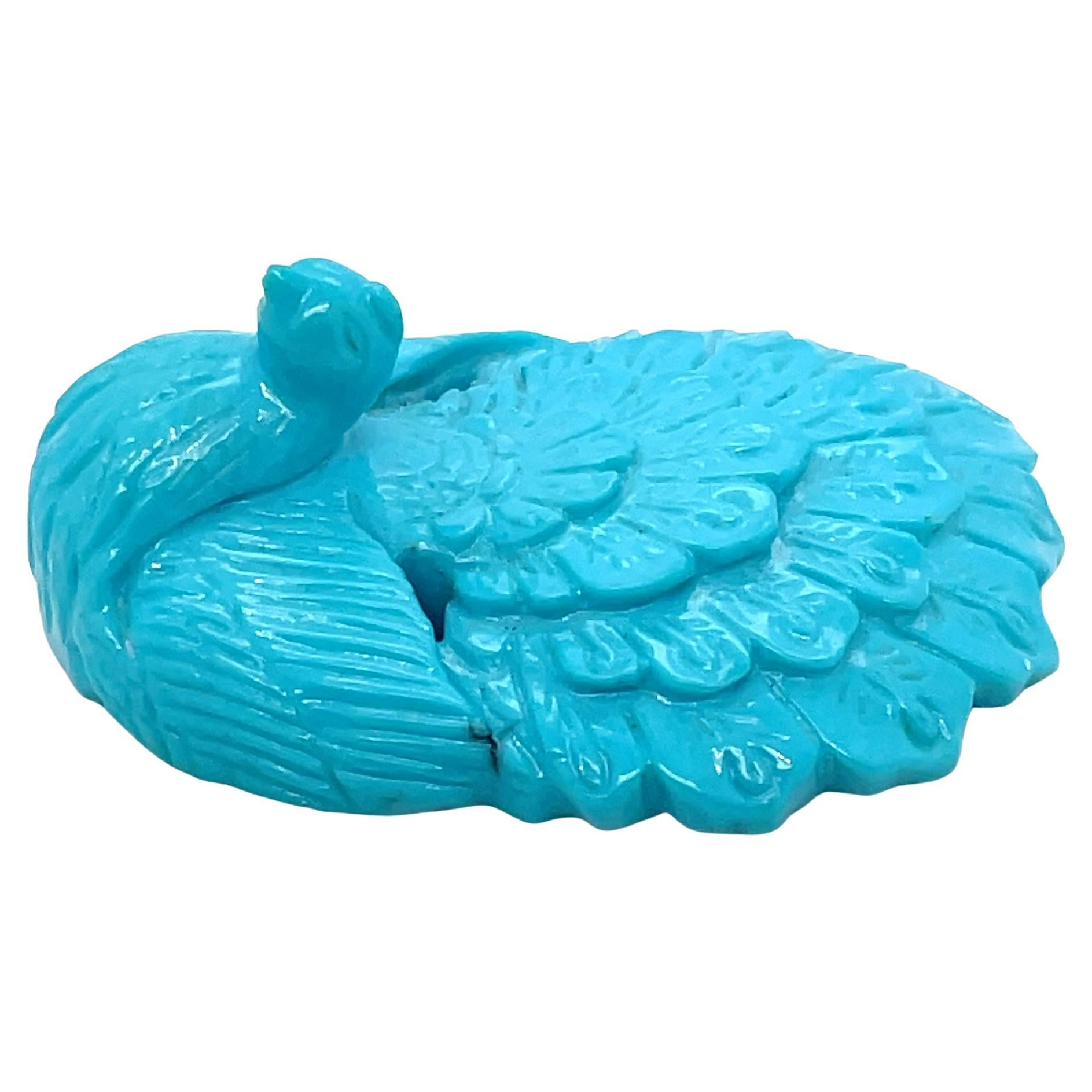 Turquoise Sculpture Paon Cts 65.20 en vente
