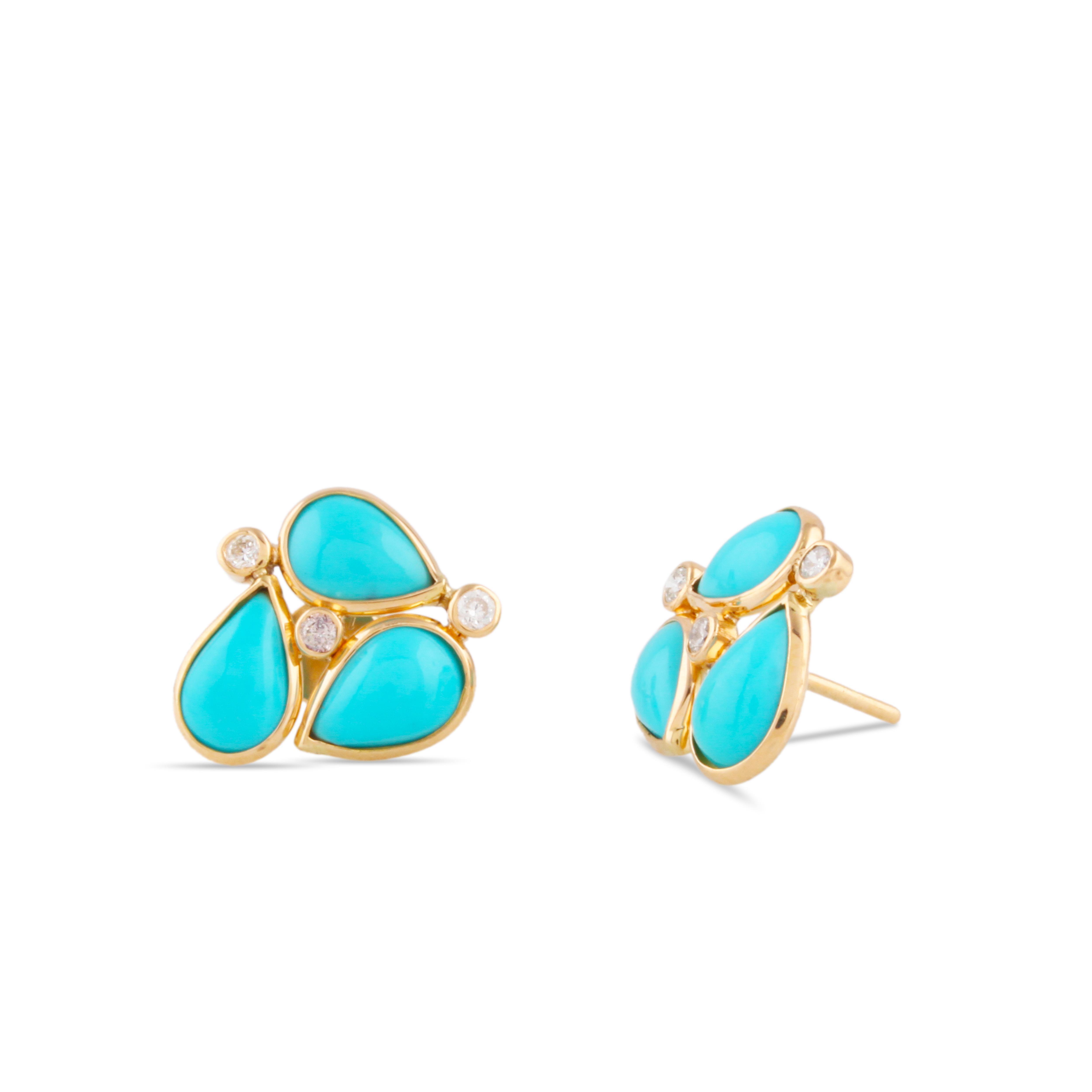 Les boucles d'oreilles de Tresor Beautiful comprennent 4,29 carats de turquoise et 0,09 carats de diamant. La boucle d'oreille est une ode à la beauté luxueuse et classique, avec des pierres précieuses étincelantes et des teintes féminines. Leur