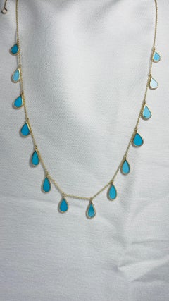 VR Jewels Handmade Turquoise Drop Fringe Necklace in 18k Solid Yellow Gold