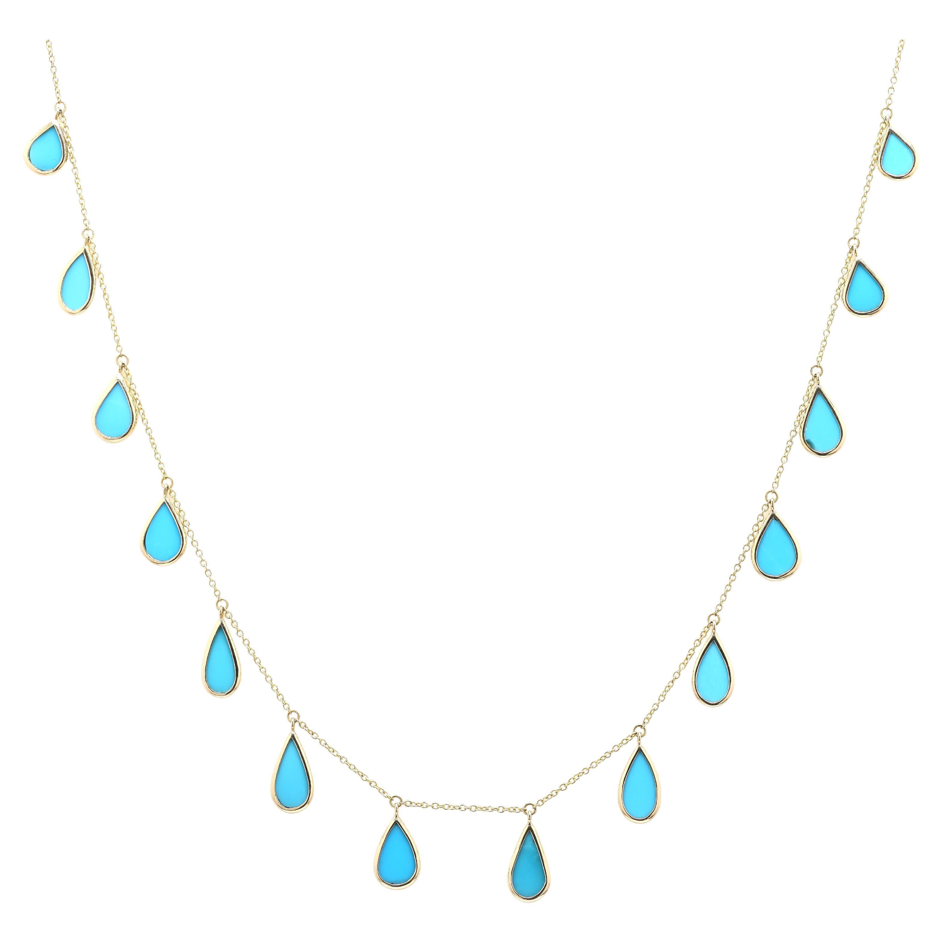 Turquoise Pear Shaped Drop Necklace in 18K Yellow Gold