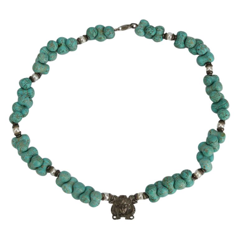 Collier de déesse égyptienne en perles turquoises et argent sterling, ancienne propriété