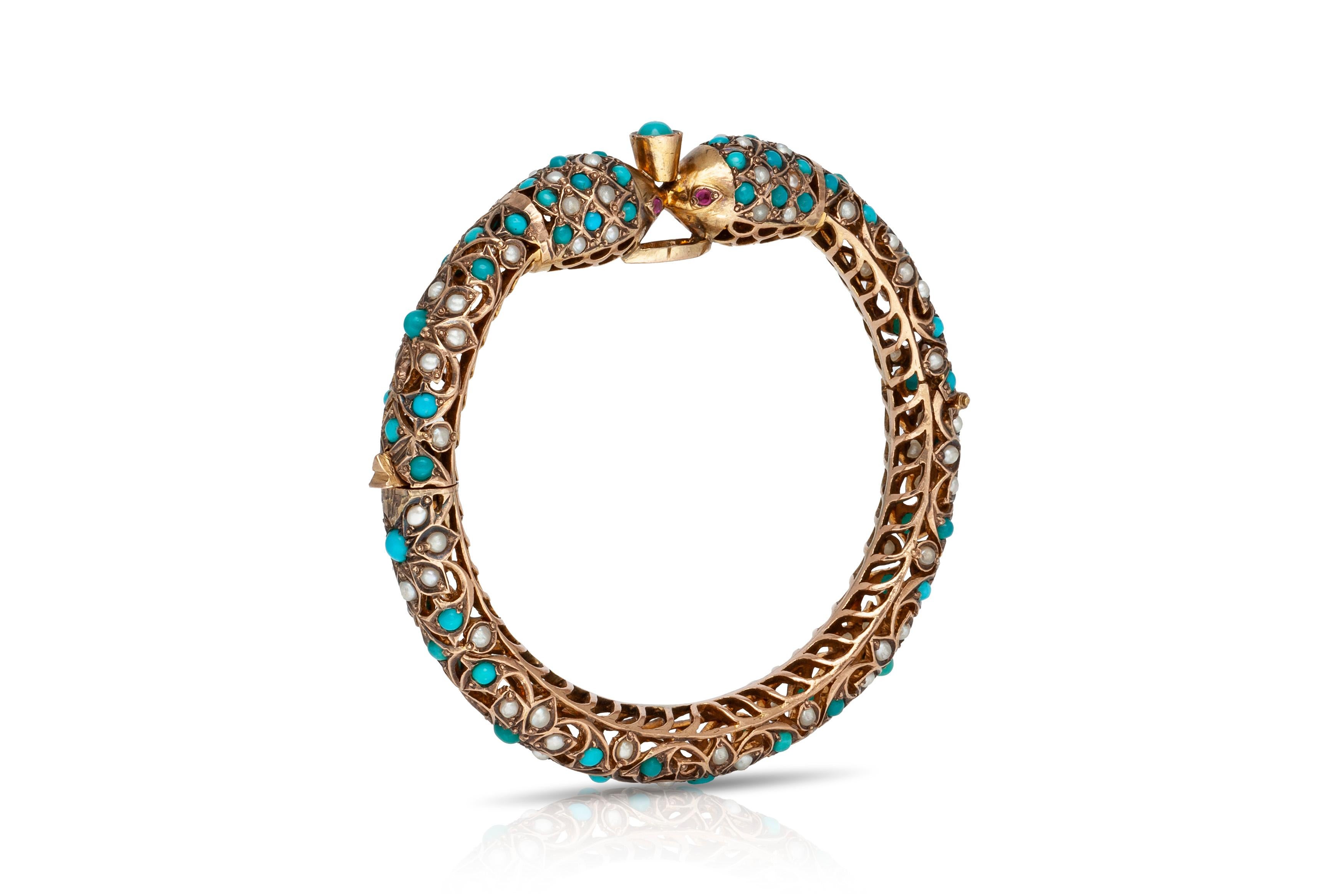 Turquoise Pearl Bangle Cuff In Good Condition For Sale In New York, NY