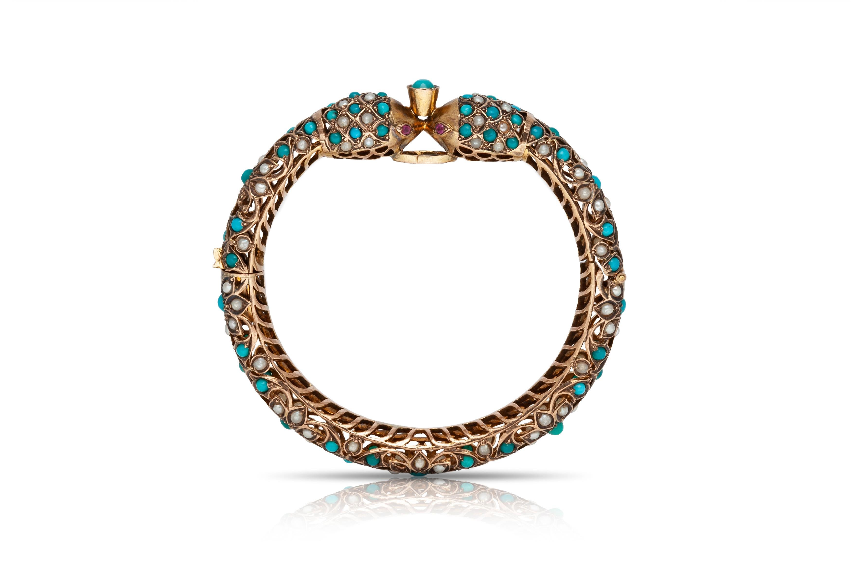 Women's Turquoise Pearl Bangle Cuff For Sale