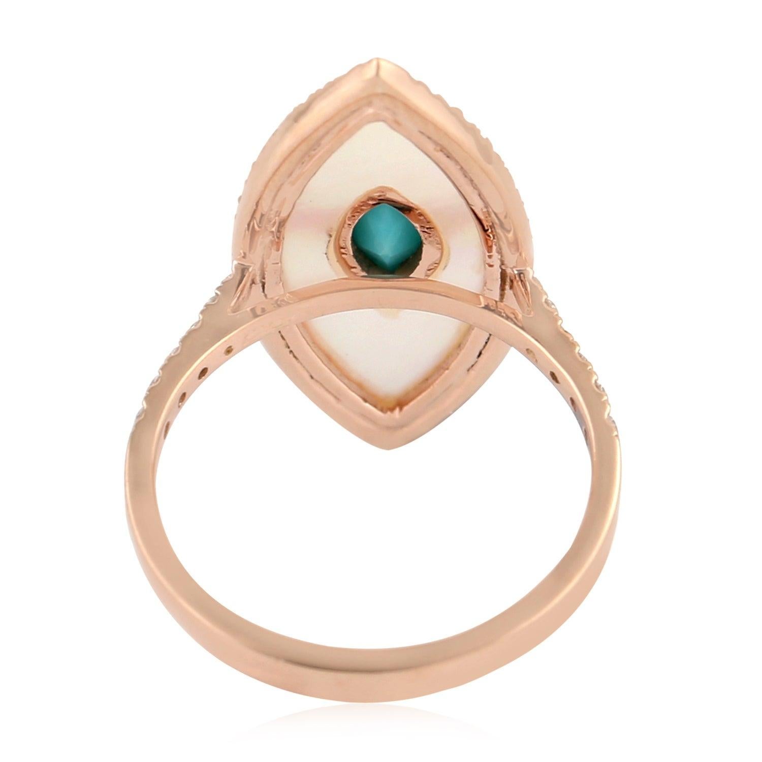 Im Angebot: Turquoise Perle Diamant 14 Karat Gold Ring () 3