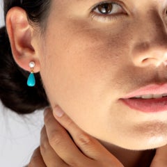 Turquoise Pearl Drop 18 Karat Gold Pear Tear Drop Modern Cocktail Chic Earrings