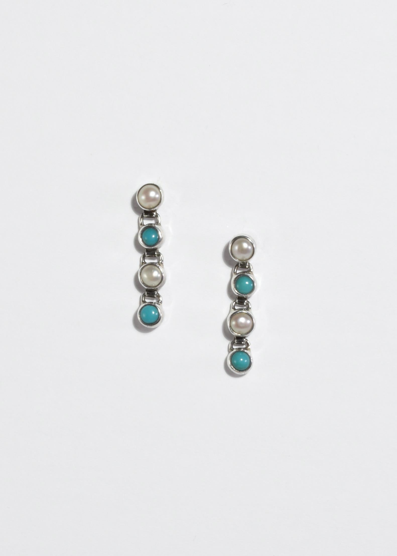 Cabochon Turquoise Pearl Earrings