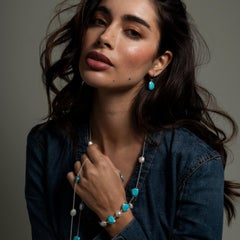 Turquoise & Pearl Pebble Bracelet In Sterling Silver