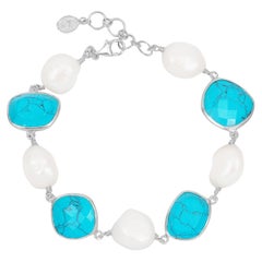 Turquoise & Pearl Pebble Bracelet In Sterling Silver