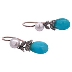 Turquoise Pearl Petite Earrings 14K