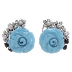 Turquoise Pearl Sapphires Diamonds Gold Earrings