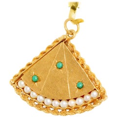 Türkisfarbenes Fächerarmband aus Gelbgold mit Perlen