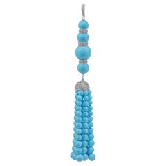 Turquoise Pearls Shape, 18k White Gold and Diamonds Tassel