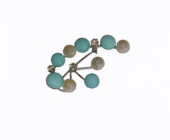 Turquoise Pearls Diamonds 18 Karat White Gold Brooch