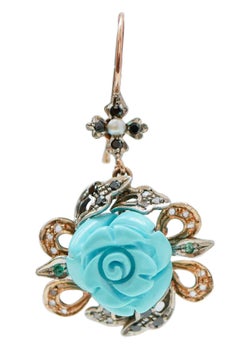 Turquoise, Pearls, Emeralds, Stones, Diamonds, Rose Gold and Silver Earrings.