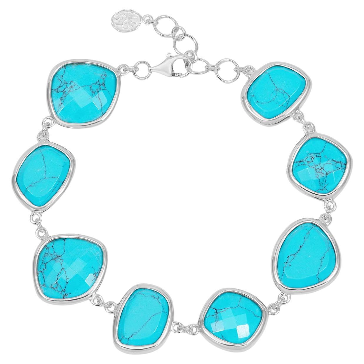 Turquoise Pebble Bracelet In Sterling Silver For Sale