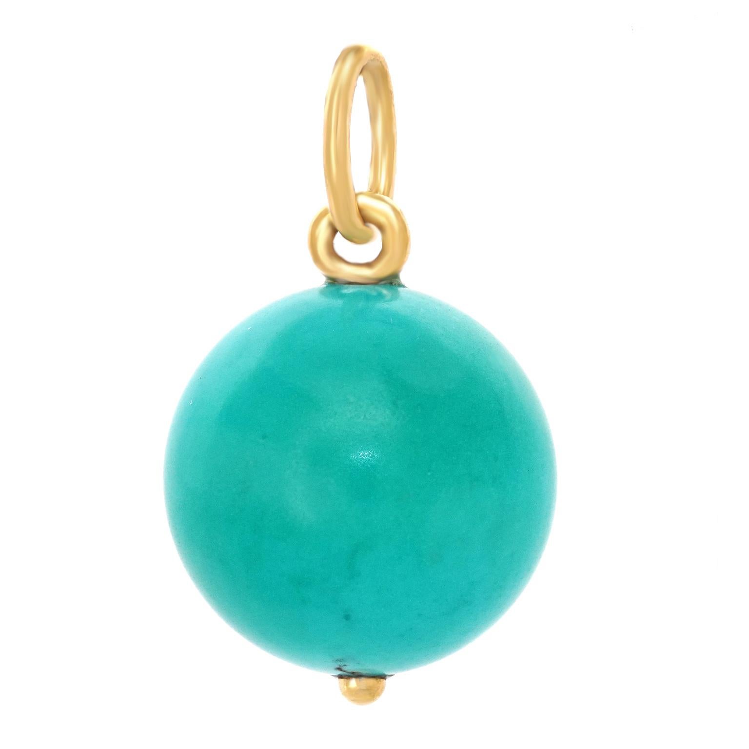 Round Cut Turquoise Pendant 18k For Sale