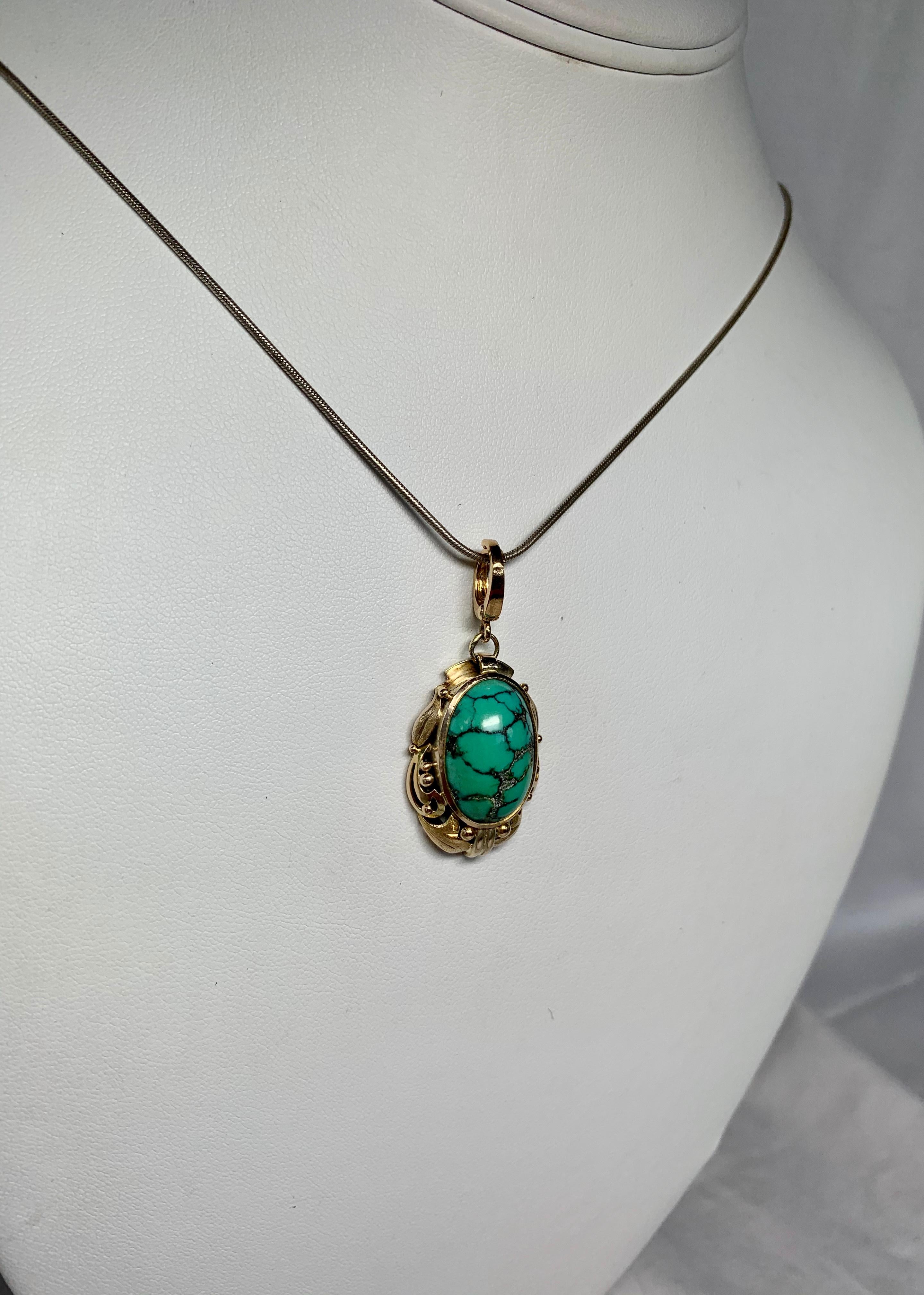 Contemporary Turquoise Pendant Antique 14 Karat Gold