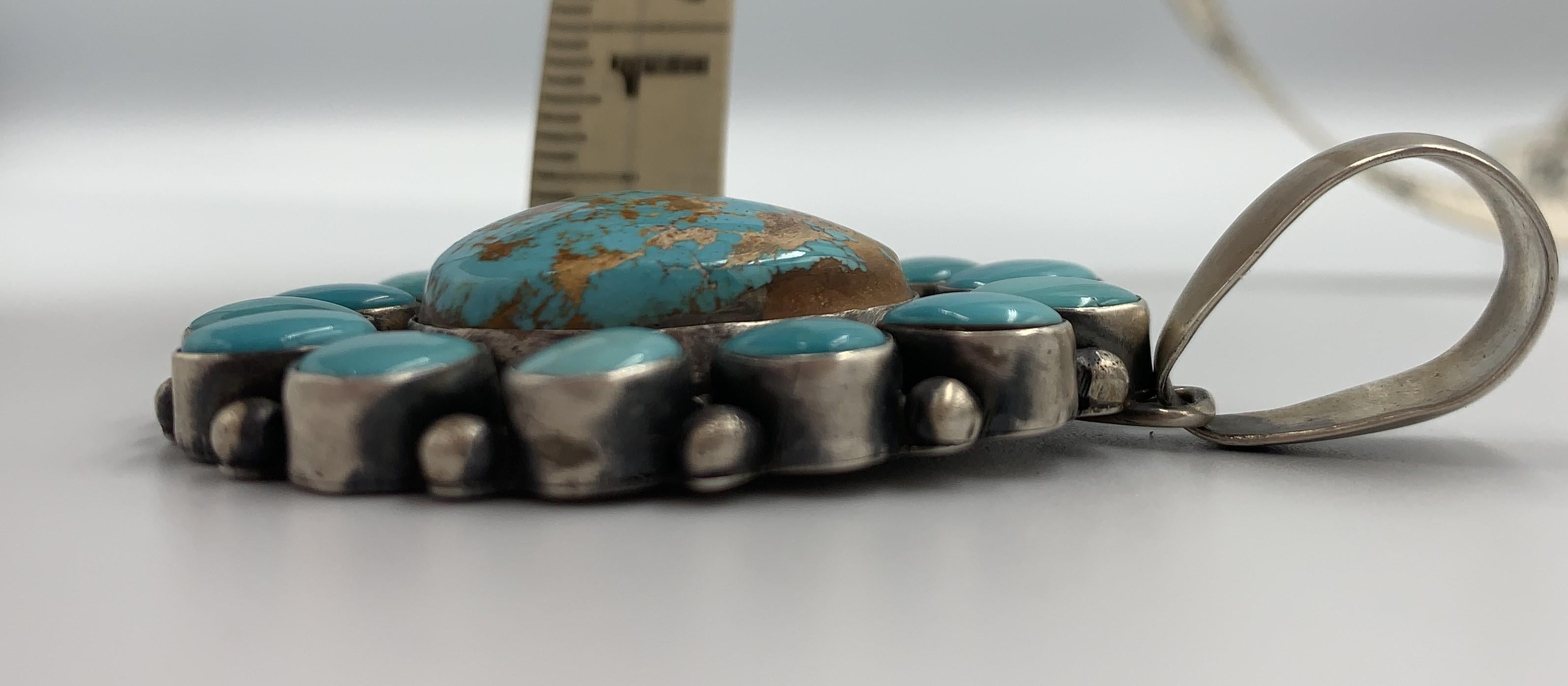 Carico Lake Turquoise Pendant by Navajo Silversmith Betty Tom  For Sale 5