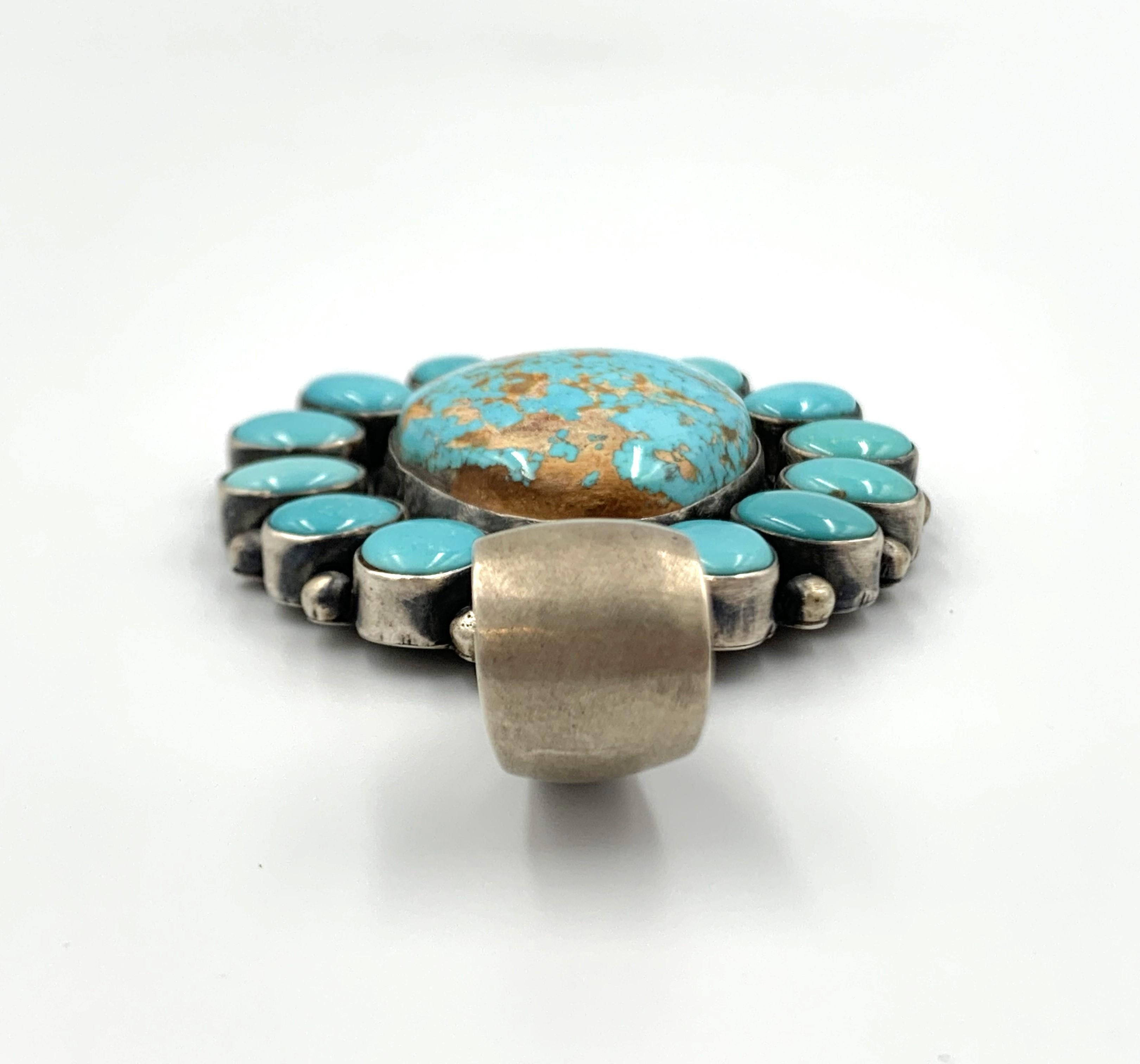 Carico Lake Turquoise Pendant by Navajo Silversmith Betty Tom  In New Condition For Sale In Scottsdale, AZ